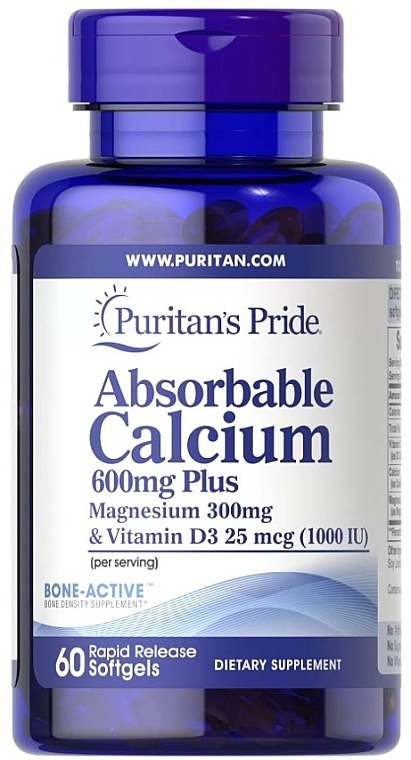 Пищевая добавка "Кальций + магний" - Puritan's Pride Absorbable Calcium 600mg plus Magnesium 300mg — фото N1
