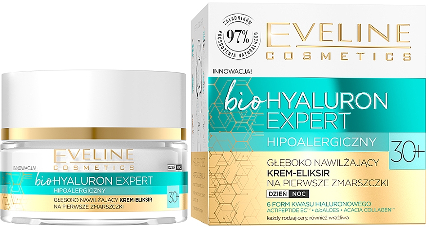 Ультраувлажняющий дневной и ночной крем-эликсир - Eveline Cosmetics BioHyaluron Expert 30+