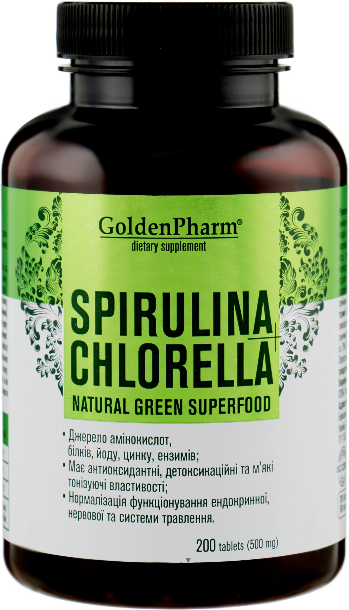 Пищевая добавка "Спирулина Хлорелла" - Голден-Фарм Natural Green Superfood Spirulina Chlorella — фото 200шт
