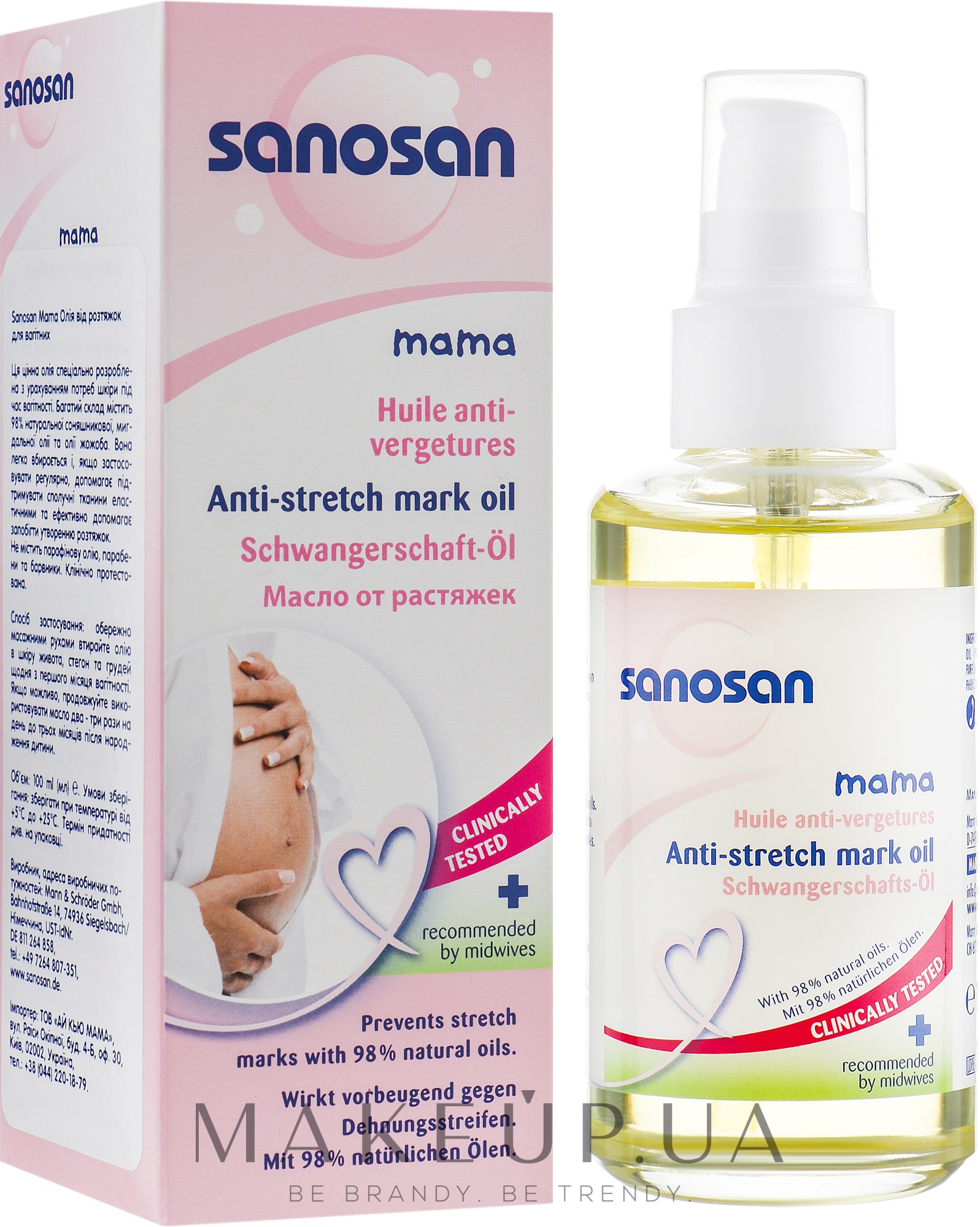 Масло от растяжек для беременных - Sanosan Mama Anti-Stretch Mark Oil — фото 100ml
