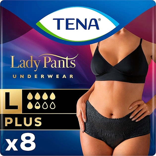 Урологические трусы для женщин Lady Pants Plus L, черные, 8 шт. - Tena 