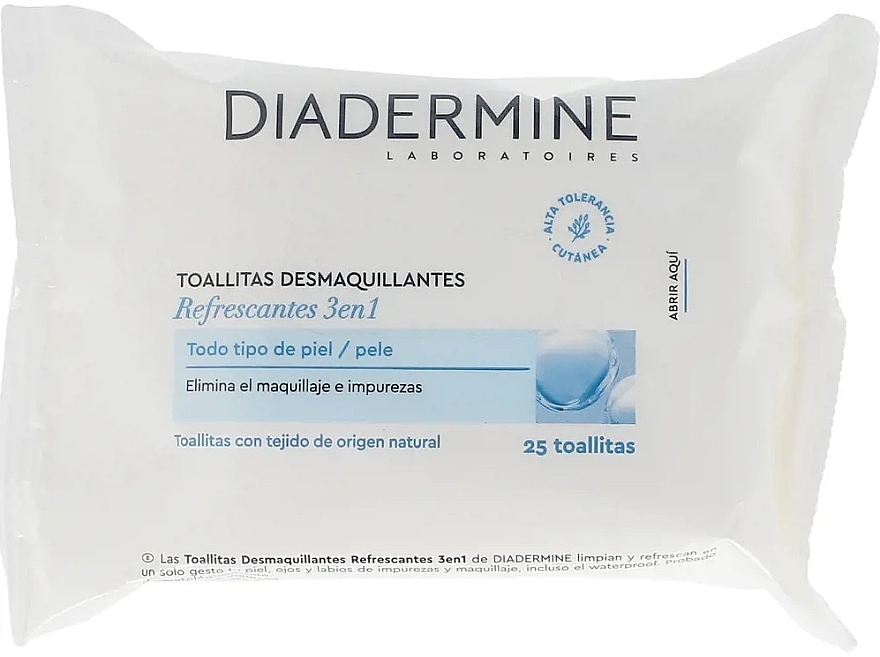 Салфетки для снятия макияжа 3 в 1, 25 шт. - Diadermine Refreshing Makeup Remover Wipes — фото N1