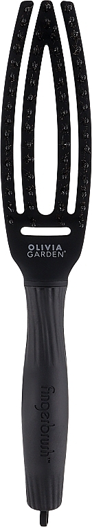 Массажная комбинированная щетка, черная, маленькая - Olivia Garden Fingerbrush Full Black Combo HairBrush Small — фото N1