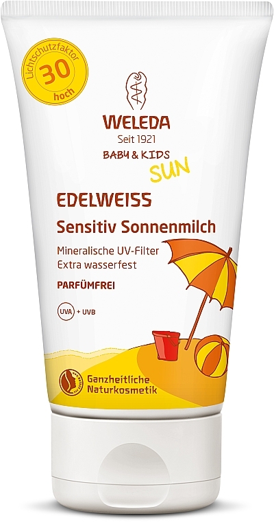 Солнцезащитное детское молочко для чувствительной кожи - Weleda Edelweiss Baby&Kids Sun SPF 30
