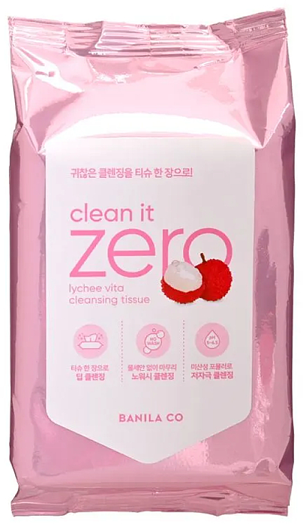 Серветки очищувальні для обличчя 30 шт - Banila Co Clean It Zero Lychee Vita Cleansing Tissue Pink — фото N1