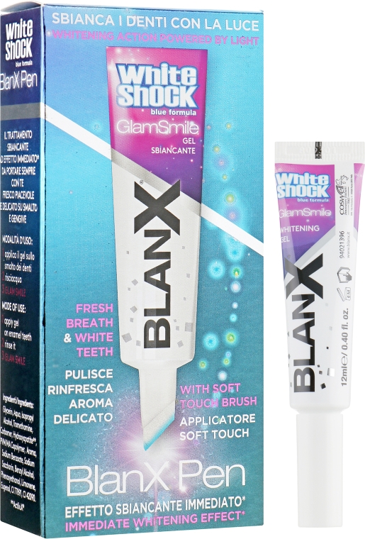 Отбеливающий гелевый карандаш для зубов - Blanx White Shock Blue Formula Glam Smile Gel 
