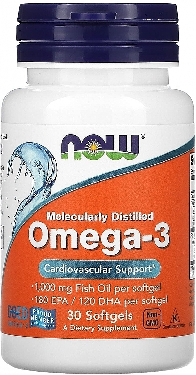 Диетическая добавка "Омега-3" в мягких капсулах - Now Molecularly Distilled Omega-3 Cardiovascular Support — фото N1