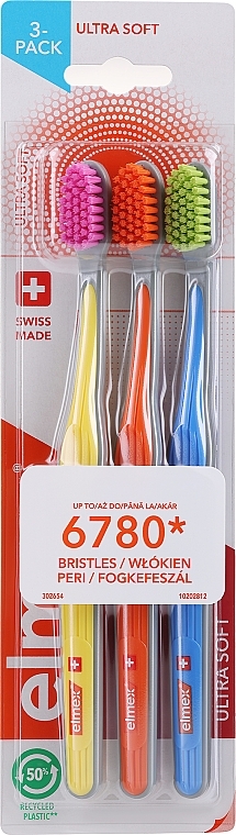 Зубні щітки, ультрам'які, жовта + помаранчева + блакитна - Elmex Swiss Made — фото N1