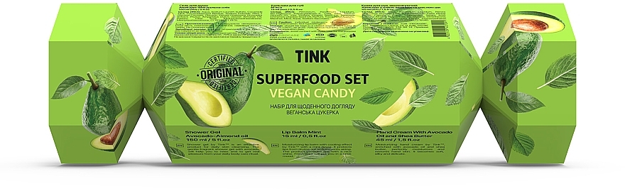 Подарунковий набір - Tink Superfood Vegan Candy Set (sh/gel/150ml + h/cr/45ml + lip/balm/15ml)