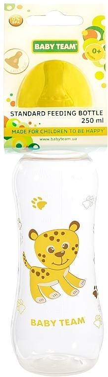 Бутылочка для кормления с латексной соской, 250 мл, желтая - Baby Team — фото N1