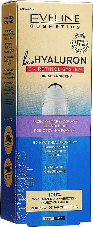 Гель для глаз против морщин - Eveline Cosmetics BioHyaluron 3x Retinol System Gel Roll-On — фото N3