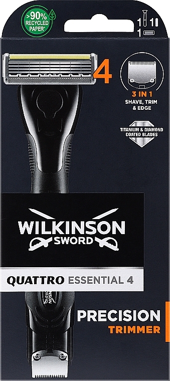 Бритвенный станок + 1 сменный картридж - Wilkinson Sword Quattro Essential 4 Precision Trimmer — фото N1