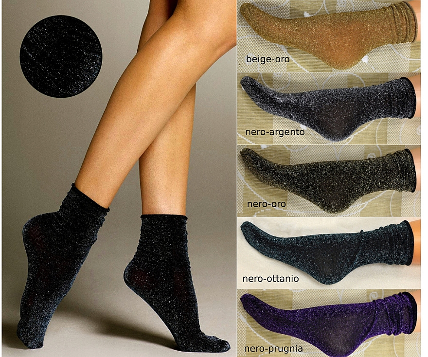 Шкарпетки для жінок "Flavia", nero/argento lurex  - Veneziana — фото N2