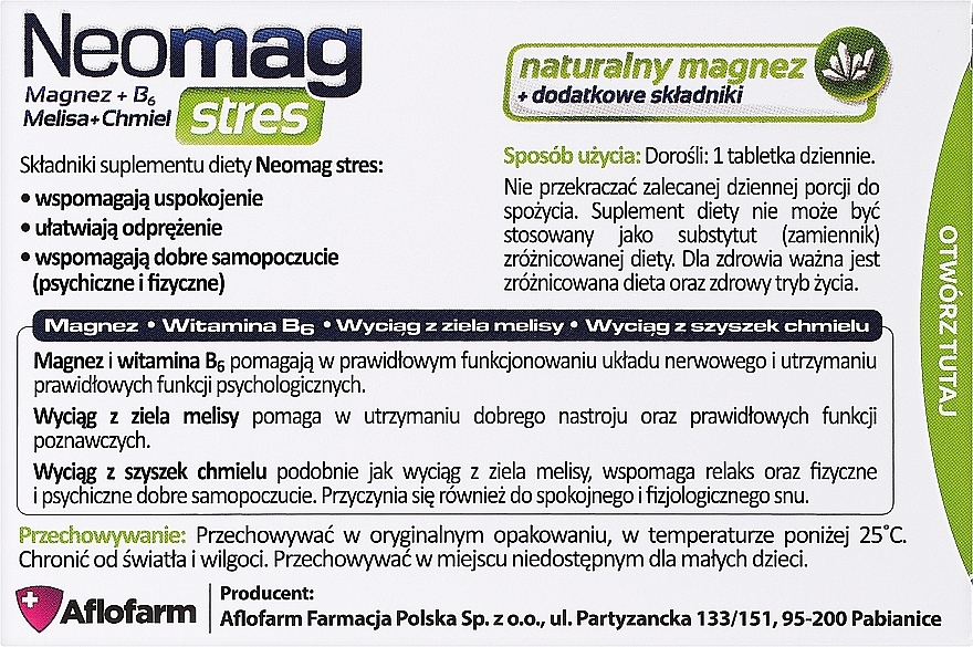Диетическая добавка в таблетках - Aflofarm NeoMag Stres — фото N2