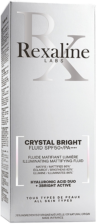 РОЗПРОДАЖ Сонцезахисний матувальний флюїд для обличчя - Rexaline Crystal Bright Fluid SPF50+ * — фото N2