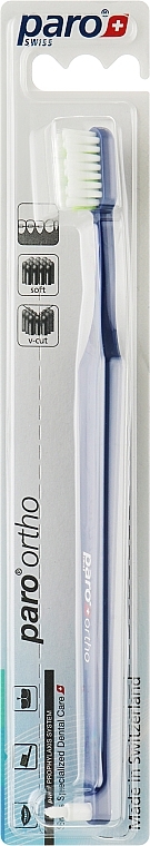 Зубна щітка ортодонтична з монопучковою насадкою, м'яка, синя - Paro Swiss Ortho Brush — фото N1