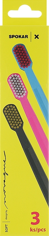 Набір зубних щіток "X", м'яких, блакитна + рожева + чорна - Spokar X Supersoft — фото N1