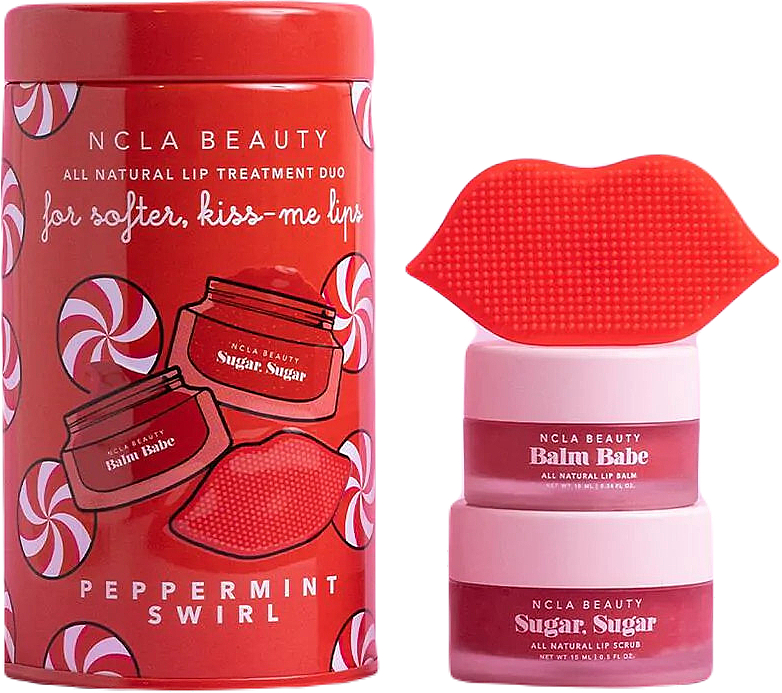 Набор - NCLA Beauty Peppermint Swirl Lip Care Set (l/balm/10ml + l/scrub/15ml + massager) — фото N1