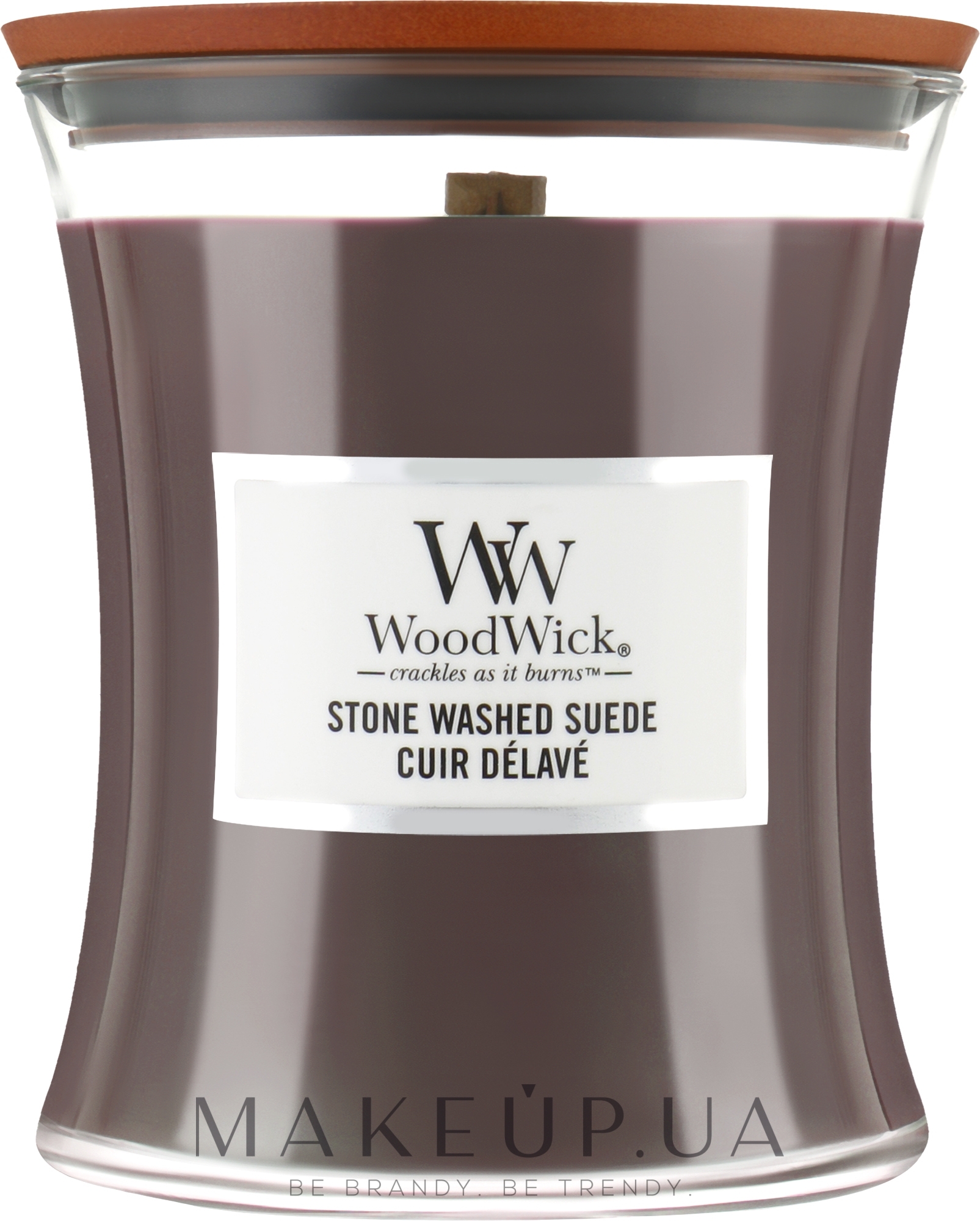 Ароматическая свеча в стакане - WoodWick Hourglass Candle Stone Washed Suede — фото 275g