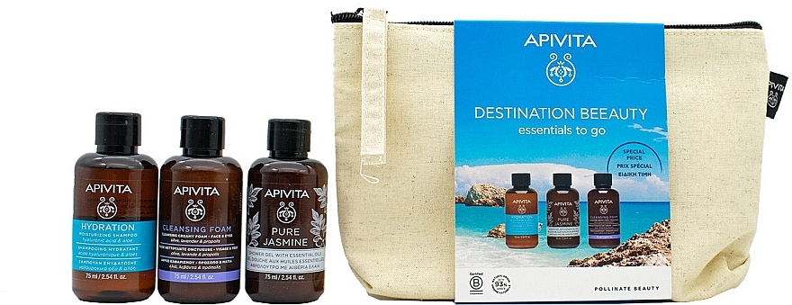 Набір - Apivita Destination Beeauty Essentials To Go Set (shm/75ml + sh/gel/75ml + f/foam/75ml + bag) — фото N1