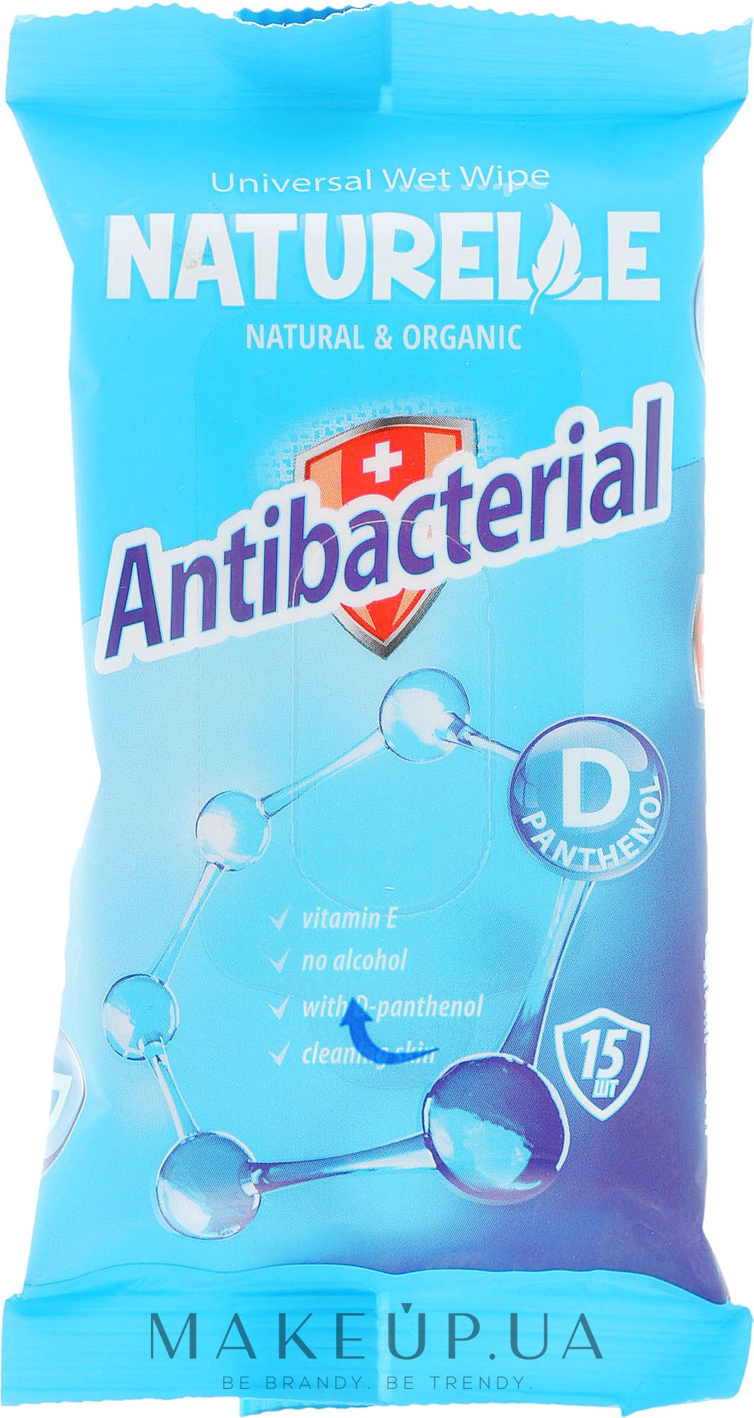 Салфетки влажные "Антибактериальные", 15шт - Naturelle Antibacterial D-Panthenol — фото 15шт