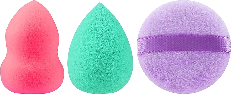 Спонжи для макияжа, 60813, 3 шт., фиолетовый + зеленый + малиновый - Bling — фото N1