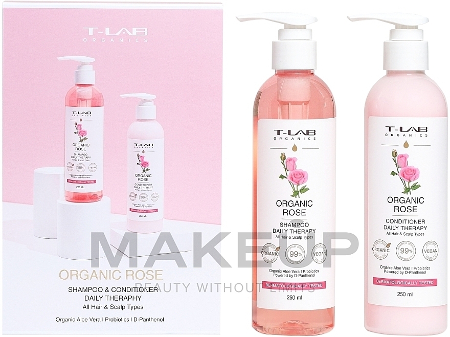 УЦЕНКА Набор - T-Lab Professional Organic Rose Shampoo And Conditioner Set (shm/250ml + cond/250ml) * — фото N1