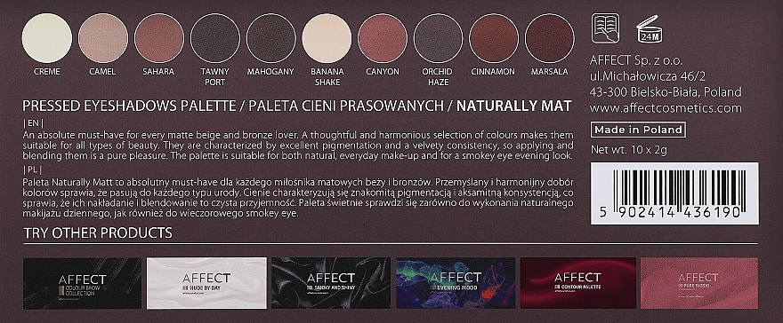 Палетка пресованих тіней для повік - Affect Cosmetics Naturally Matt Eyeshadow Palette — фото N3