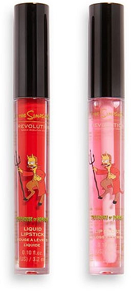 Набор для макияжа губ - Makeup Revolution The Simpsons Treehouse of Horror Lip Set Devil Flanders (lipgloss/3.2ml + lipstick/3.2ml) — фото N2