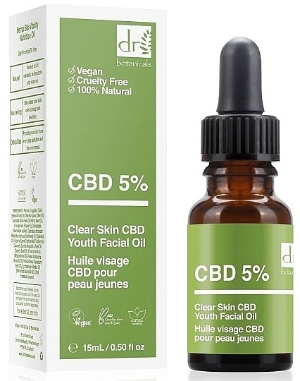 Олія для обличчя - Dr. Botanicals CBD 5% Clear Skin CBD Youth Facial Oil — фото N1