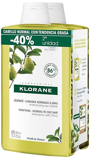 Набір - Klorane Purifying Normal to Oily Hair (shmp/2x400ml) — фото N1