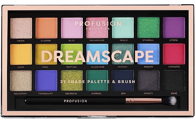 Палетка теней для век - Profusion Cosmetics Dreamscape 21 Shade Eyeshadow Palette & Brush — фото N1