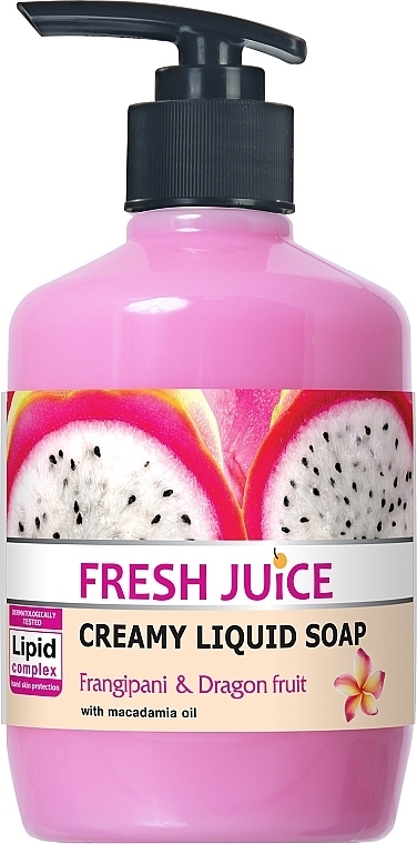 Крем-мыло с маслом макадамии "Франжипани и Драконов фрукт" с дозатором - Fresh Juice Frangipani & Dragon Fruit