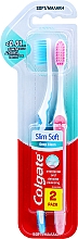 Парфумерія, косметика Набір "Slim Soft", м'яка, рожева + блакитна - Colgate Toothbrush