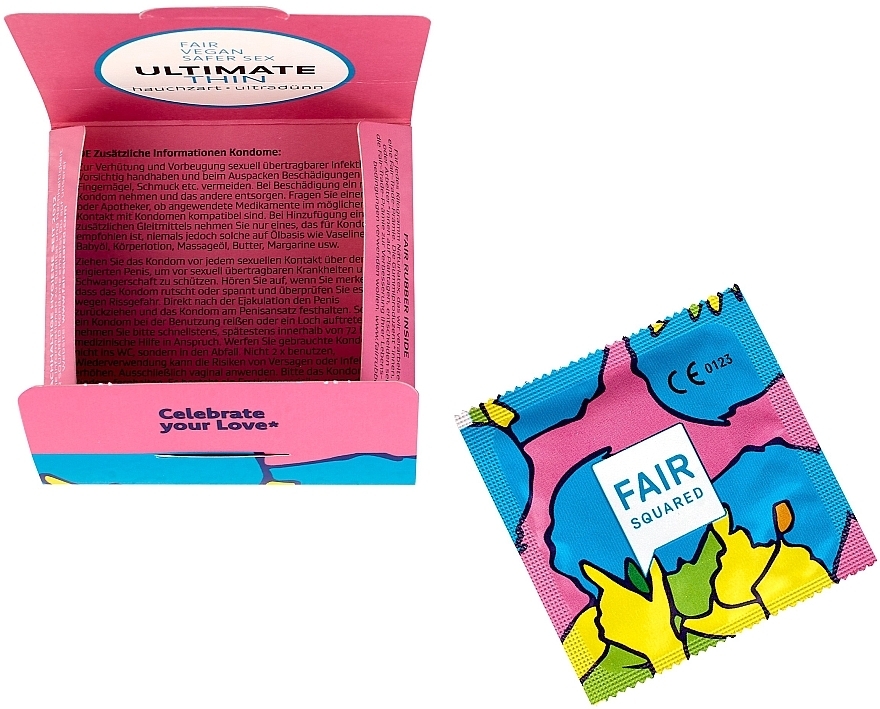 Презерватив тонкий, из натурального латекса, 1 шт. - Fair Squared Ultimate Thin Vegan Condoms — фото N2