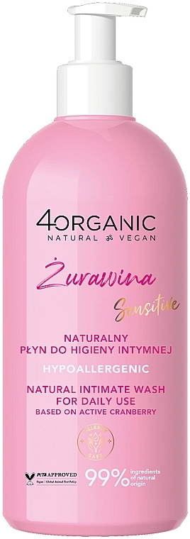 Натуральний гель для інтимної гігієни "Журавлина" - 4Organic Natural & Vegan — фото N1