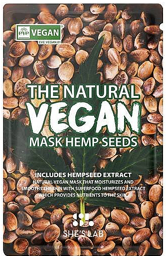 Тканевая маска для лица с маслом семян конопли - She’s Lab The Natural Vegan Mask — фото N1