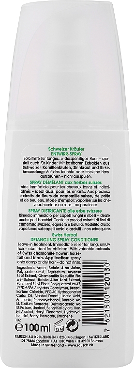 Спрей-кондиціонер для волосся - Rausch Swiss Herbal Detangling Spray Conditioner — фото N2