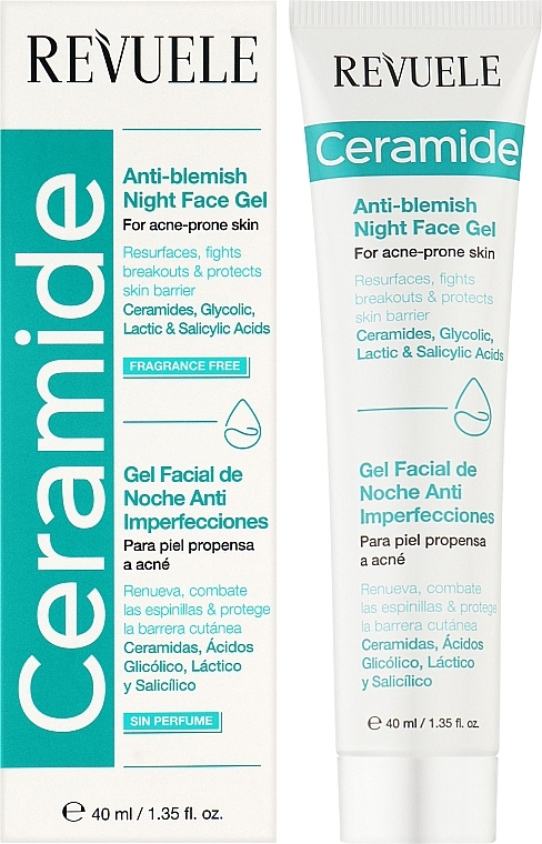 Ночной гель для склонной к акне кожи лица - Revuele Ceramide Anti-Blemish Night Face Gel For Acne-Prone Skin — фото N2
