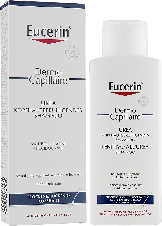 УЦЕНКА Увлажняющий шампунь для сухой и раздраженной кожи головы - Eucerin DermoCapillaire Calming Urea Shampoo * — фото N2