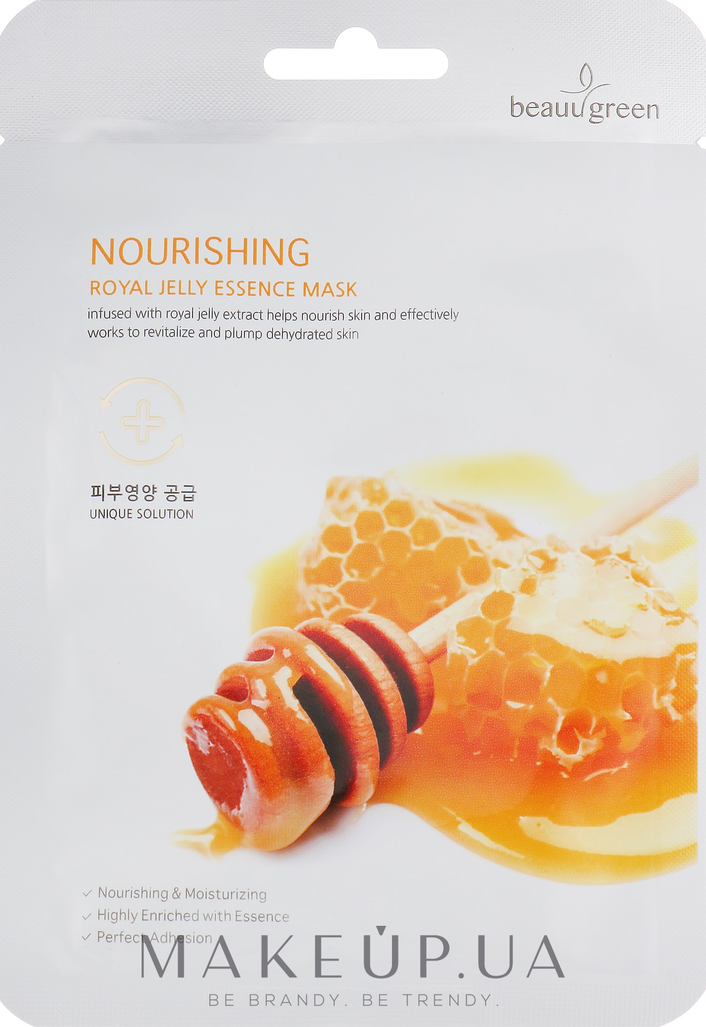 Питательная тканевая маска для лица с маточным молочком - BeauuGreen Nourishing Royal Jelly Essence Mask — фото 23g