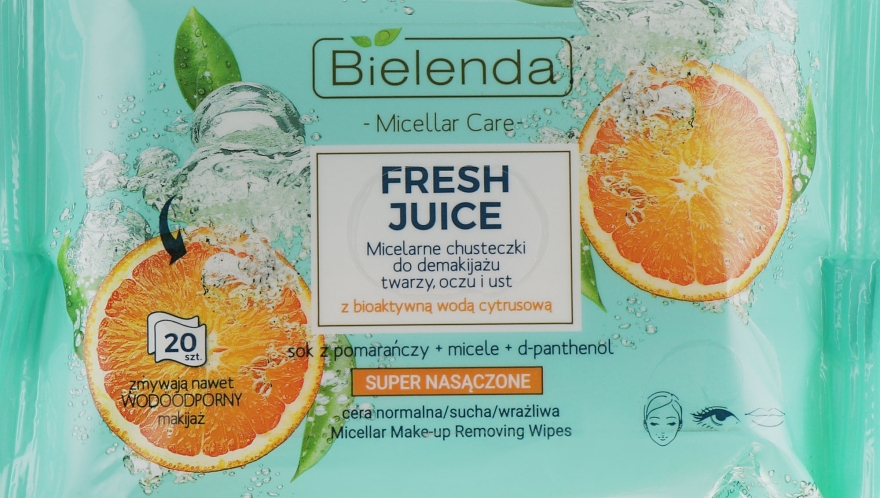 Влажные салфетки для снятия макияжа "Апельсин" - Bielenda Fresh Juice Micelar Make-up Removing Wipes — фото N1