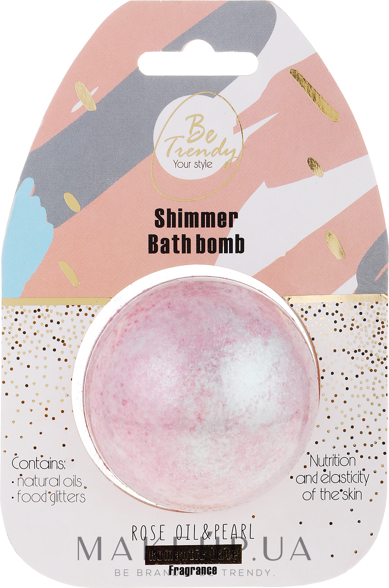 Бомба для ванны "Масло розы и жемчуг" - Be Trendy Shimmer Bath Bomb Rose Oil & Pearl Romantic Date — фото 100g