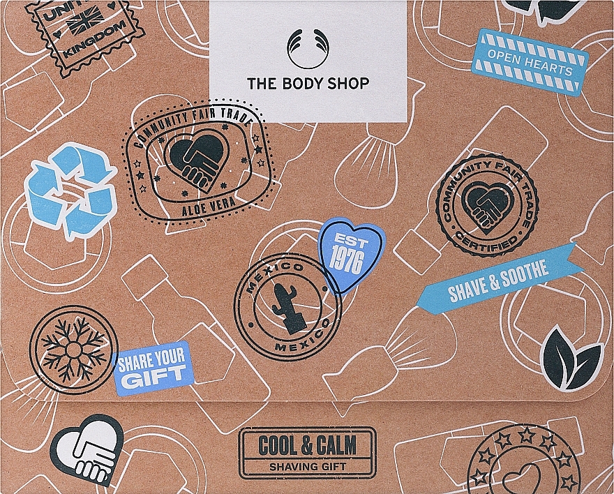 Набор - The Body Shop Cool & Calm Shaving Gift Christmas Gift Set (cr/200ml + ash/gel/160ml + brush/1pc) — фото N1
