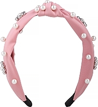 Парфумерія, косметика Обруч для волосся декоративний із зав'язками та перлами, темно-рожевий - Ecarla