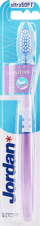 Зубная щетка для чувствительных зубов и десен, ультрамягкая, прозрачно-фиолетовая с цветами - Jordan Target Sensitive — фото N1