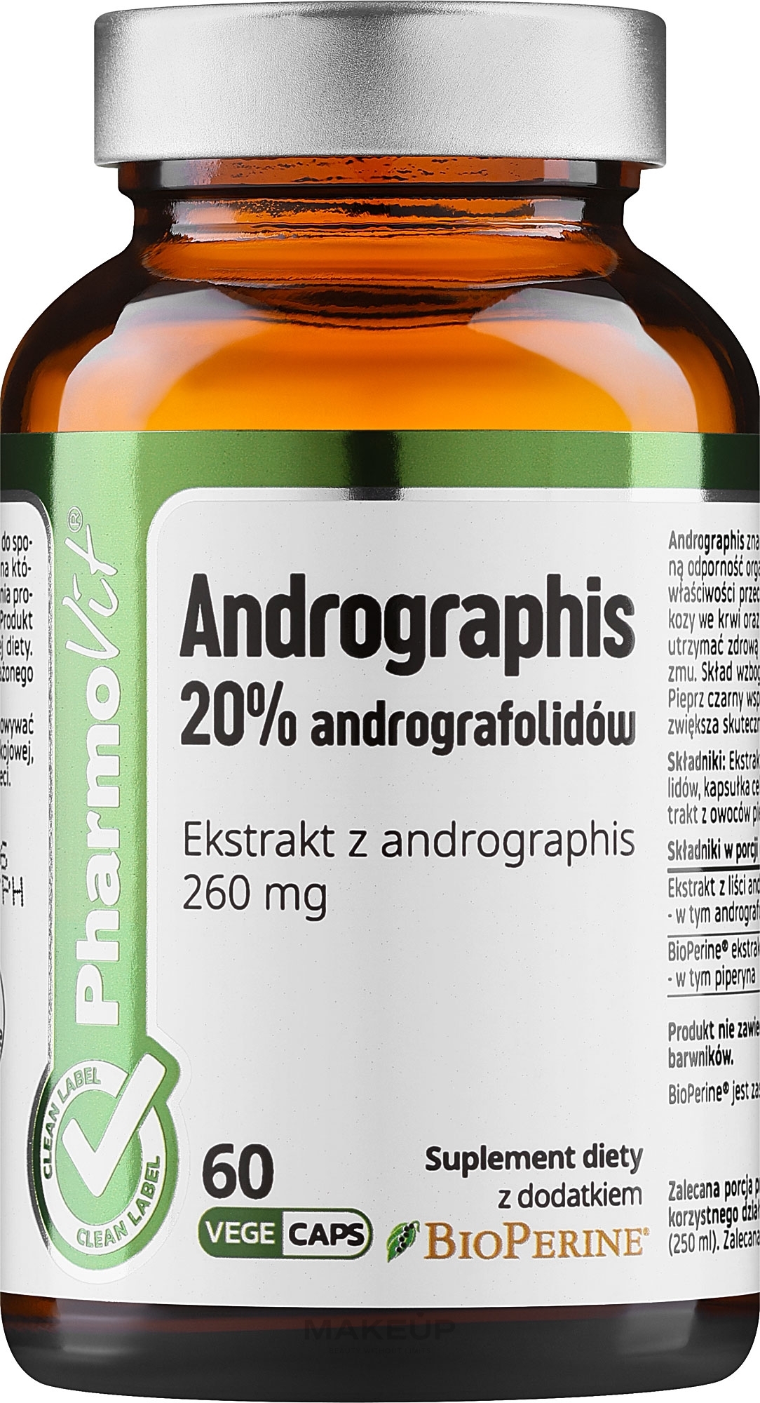 Харчова добавка "Андрографіс 20%" - Pharmovit Clean Label Andrographis 20% — фото 60шт