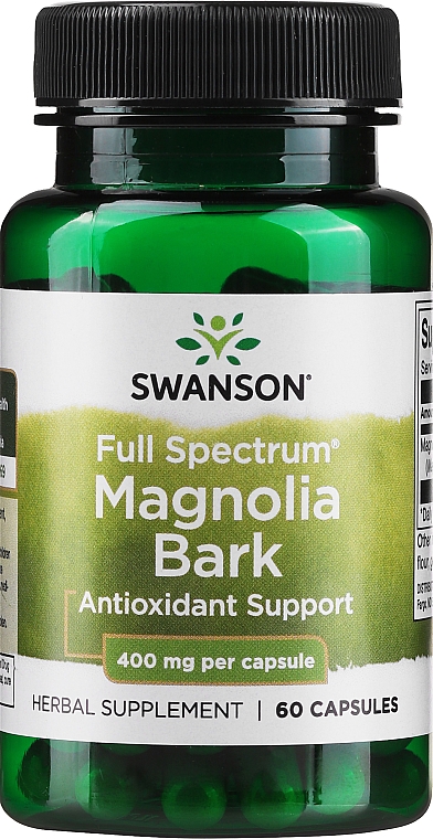 Дієтична добавка "Кора магнолії" 400 мг, 60 шт. - Swanson Premium Full-Spectrum Magnolia Bark — фото N1