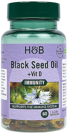 Пищевая добавка "Масло черного тмина" - Holland & Barrett Black Seed Oil + Vit D  — фото N1