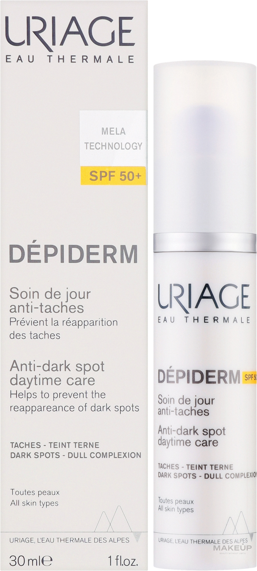 Дневной крем против пигментных пятен - Uriage Depiderm Anti-Dark Spot Day Care SPF50+ — фото 30ml